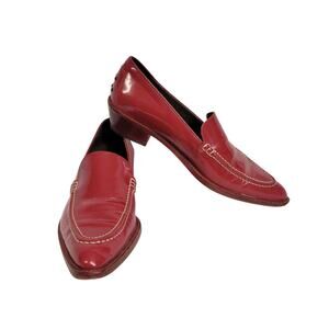 Donald J Pliner Red Italian Leather Pointed Toe Studded Heel Loafers Size 7.5